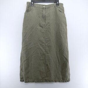 Vintage Multiples Womens Olive Green 100% Linen Maxi Skirt High Waist Size 2